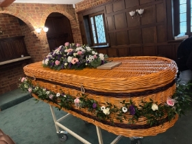 Pink & Purple Casket Garland With Spray