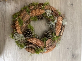Wood Slice and Cone Wreath